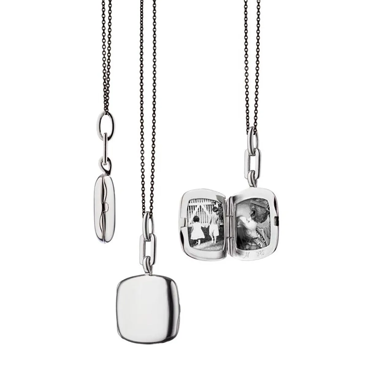 Slim Cushion Viv Locket on Black Steel Chain