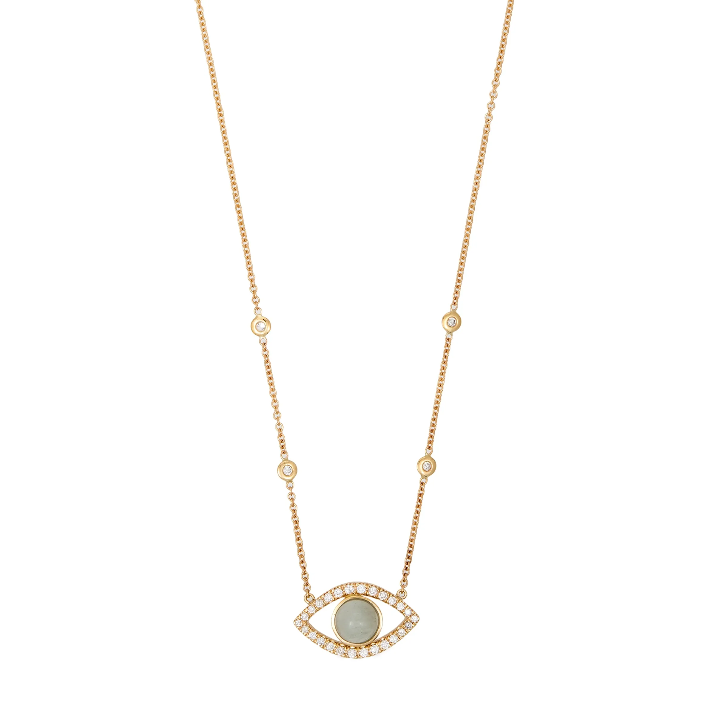 SMALL PAVE AQUAMARINE CENTER OPEN EYE DIAMOND NECKLACE
