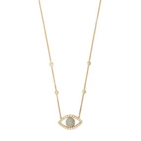 SMALL PAVE AQUAMARINE CENTER OPEN EYE DIAMOND NECKLACE