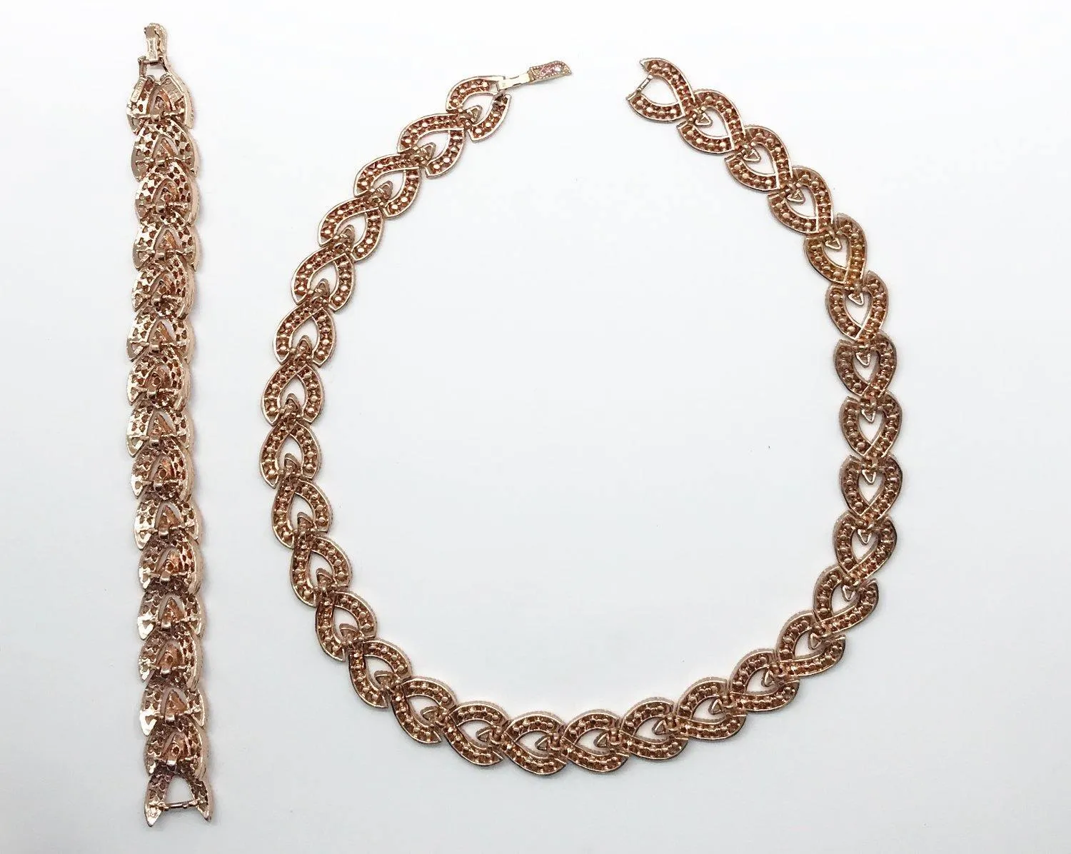 So Beautiful Vintage Pink Rhinestone Braided Necklace with Matching Bracelet
