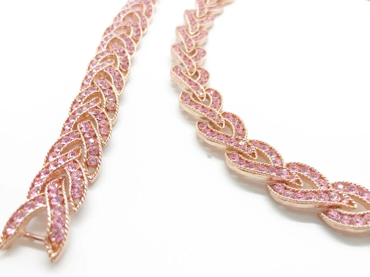 So Beautiful Vintage Pink Rhinestone Braided Necklace with Matching Bracelet