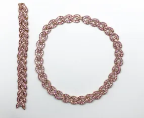 So Beautiful Vintage Pink Rhinestone Braided Necklace with Matching Bracelet