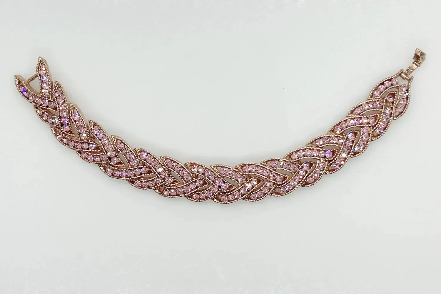So Beautiful Vintage Pink Rhinestone Braided Necklace with Matching Bracelet