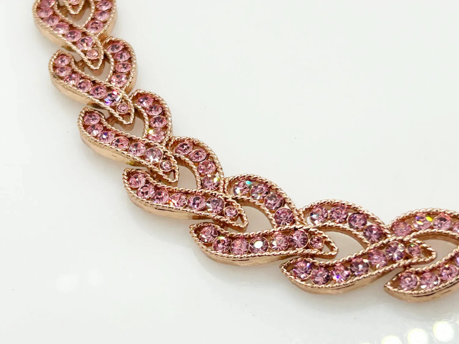 So Beautiful Vintage Pink Rhinestone Braided Necklace with Matching Bracelet