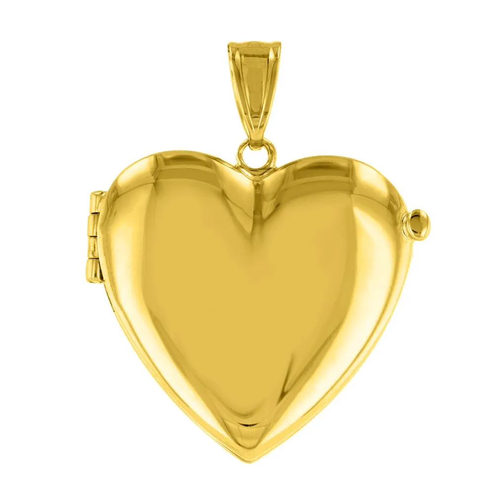 Solid 14K Yellow Gold Heart Shaped Locket Charm Pendant Necklace