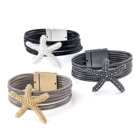 Starfish Leather Cuff Bracelet