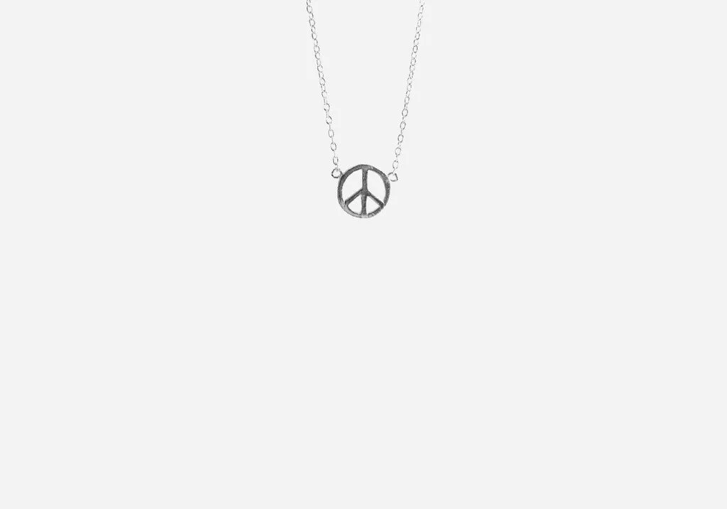 Sterling Silver Mini Peace Charm Necklace 16 inch