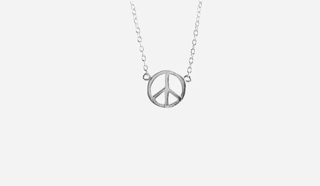 Sterling Silver Mini Peace Charm Necklace 16 inch