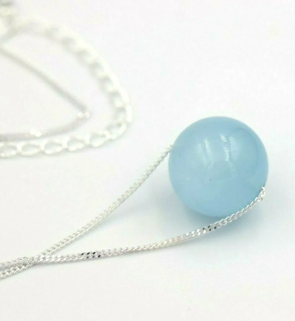 Sterling Silver Natural Aquamarine Bead on 45cm chain   5cm Extender