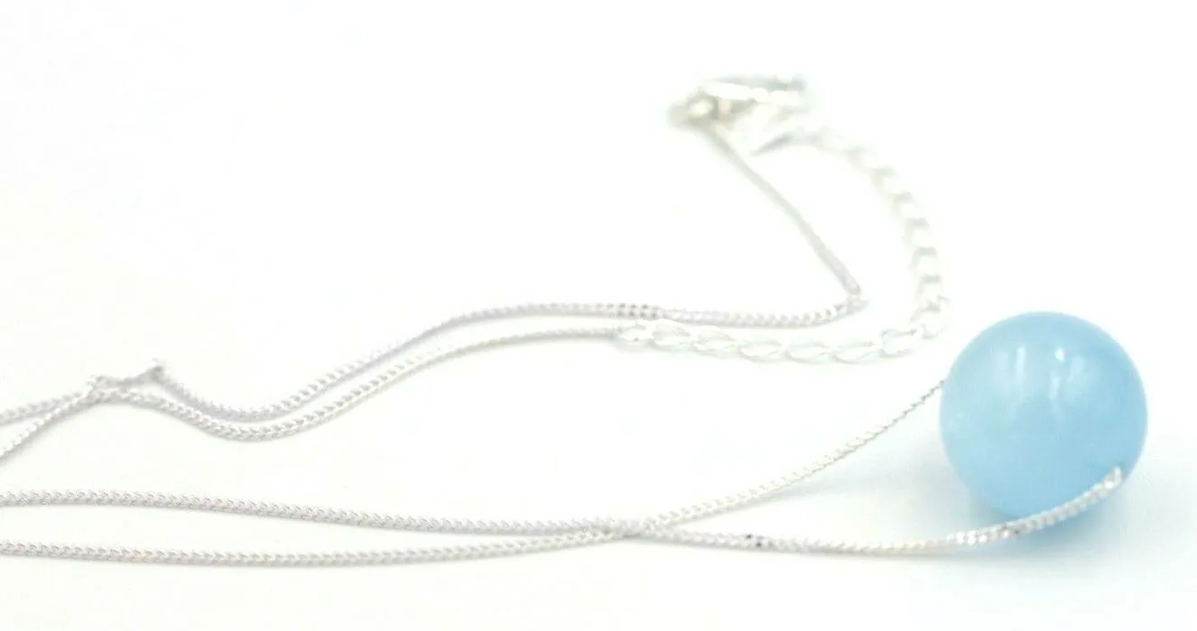 Sterling Silver Natural Aquamarine Bead on 45cm chain   5cm Extender