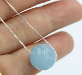 Sterling Silver Natural Aquamarine Bead on 45cm chain   5cm Extender