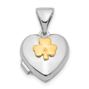 Sterling Silver Yellow Rhodium 11mm Clover Heart Locket