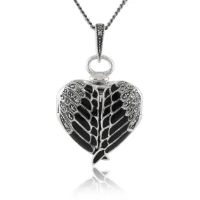 Sterlingsilber 0,14 CT Markasit & Emaille Winged Herz Medaillon 45cm Halskette