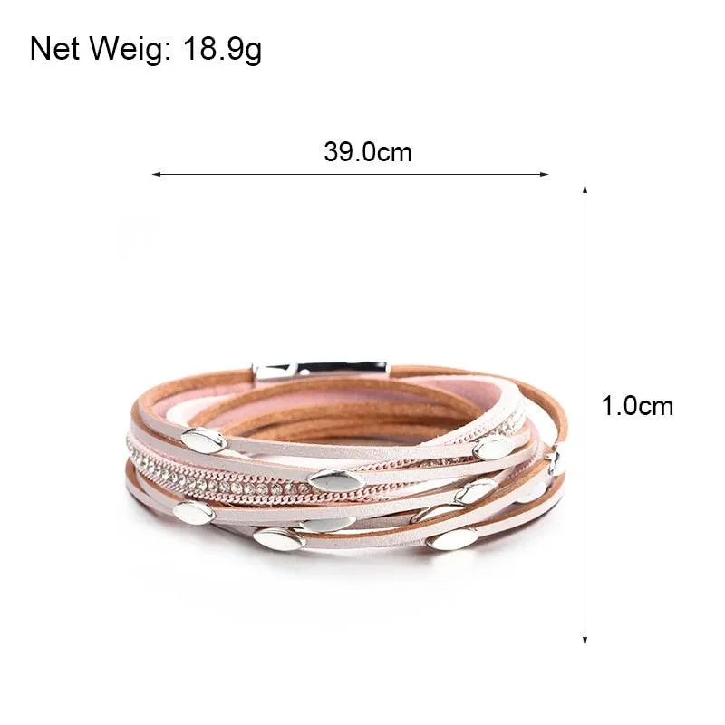 'Tahnee' Charms & Crystals Wrap Bracelet - brown
