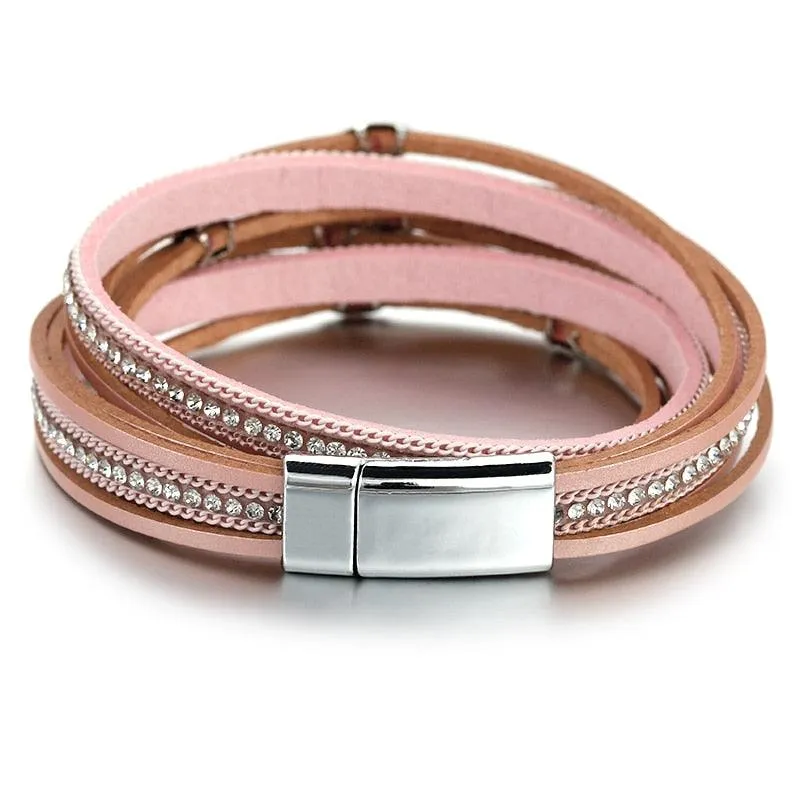 'Tahnee' Charms & Crystals Wrap Bracelet - brown