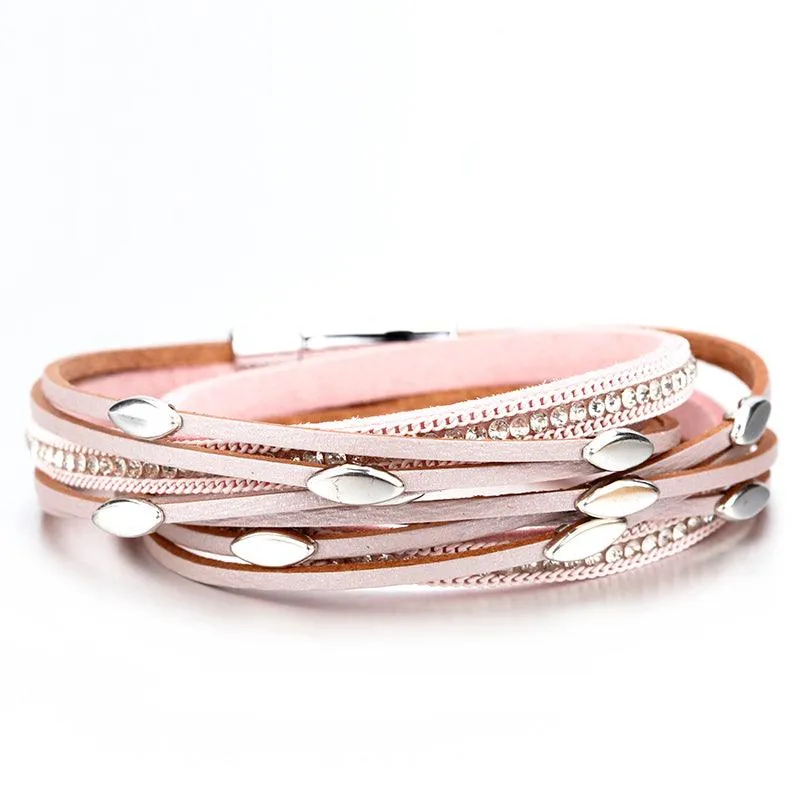 'Tahnee' Charms & Crystals Wrap Bracelet - pink