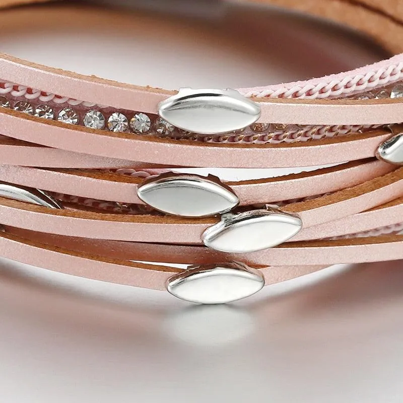 'Tahnee' Charms & Crystals Wrap Bracelet - pink