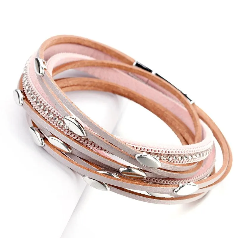 'Tahnee' Charms & Crystals Wrap Bracelet - pink