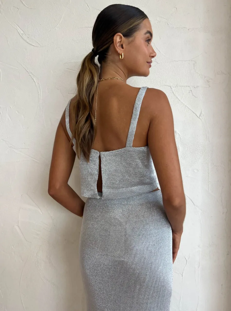 Third Form Heavy Metal Knit Crop in Silver