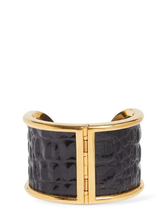 Tom Ford   Embossed leather &amp; brass cuff bracelet 