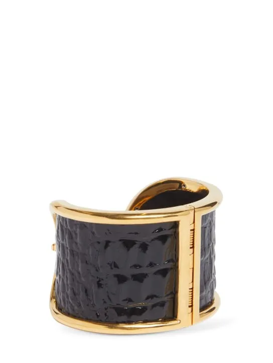 Tom Ford   Embossed leather &amp; brass cuff bracelet 