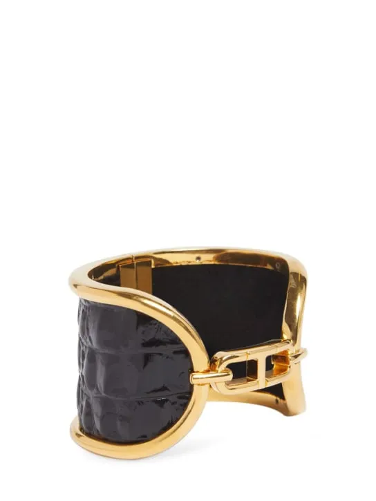 Tom Ford   Embossed leather &amp; brass cuff bracelet 