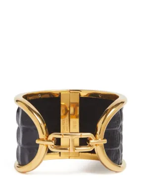 Tom Ford   Embossed leather &amp; brass cuff bracelet 