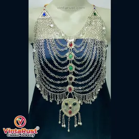 Tribal Silver Kuchi Bib Necklace With Glass Stones