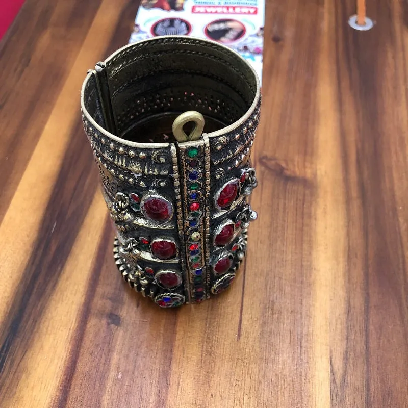 Tribal Vintage Red Glass Stone Handcuff