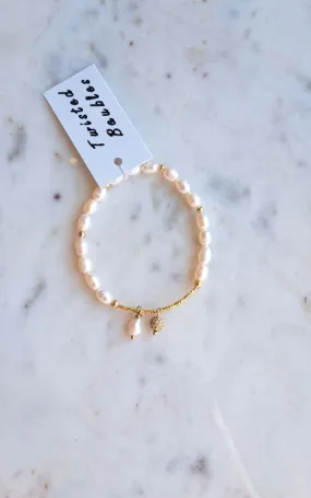 Twisted Baubles- Natural Pearl Pave Charm Bracelet