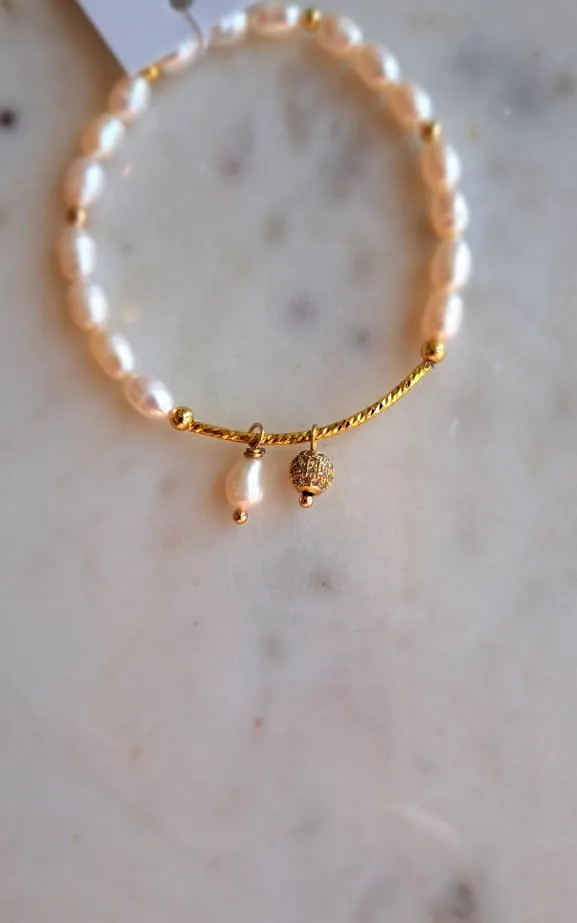 Twisted Baubles- Natural Pearl Pave Charm Bracelet