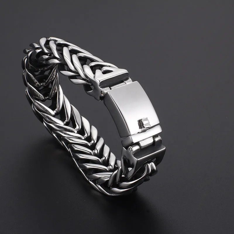 V-Shaped Double-Layer Thick Titanium Steel Men's Bracelet with a Dominant Style