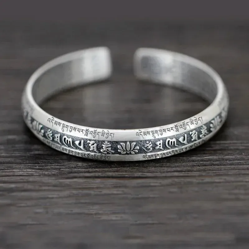 VAIGE Elegant Silver Heart Lotus Flower Cuff Bracelet in Classic Silver