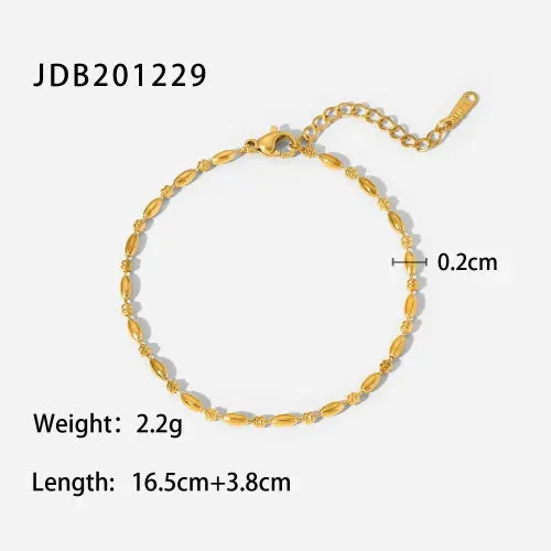 VAIGE Trendy 18K Gold Plated Stainless Steel Rice Bead Chain Bracelet - Fashion Jewelry Gift for All Occasions