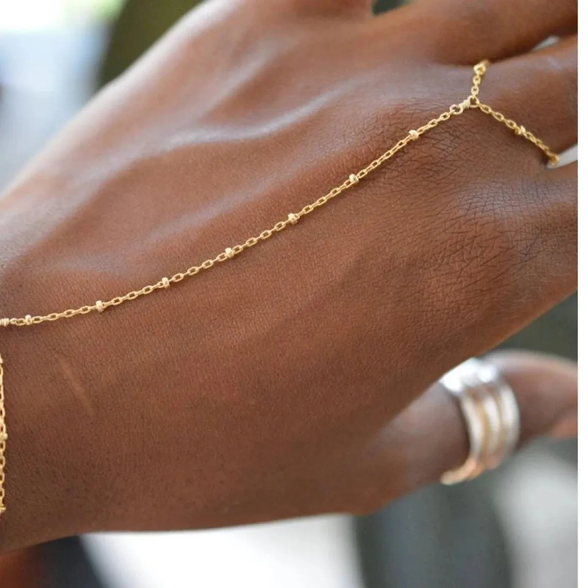 VAIGE Trendy 18K Gold Plated Stainless Steel Rice Bead Chain Bracelet - Fashion Jewelry Gift for All Occasions