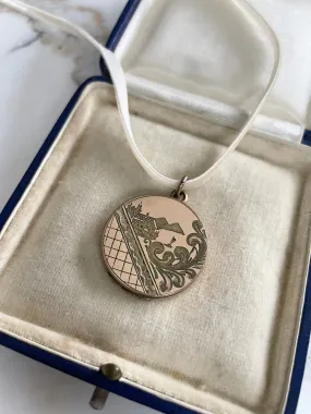 Victorian Engraved Village Locket Necklace