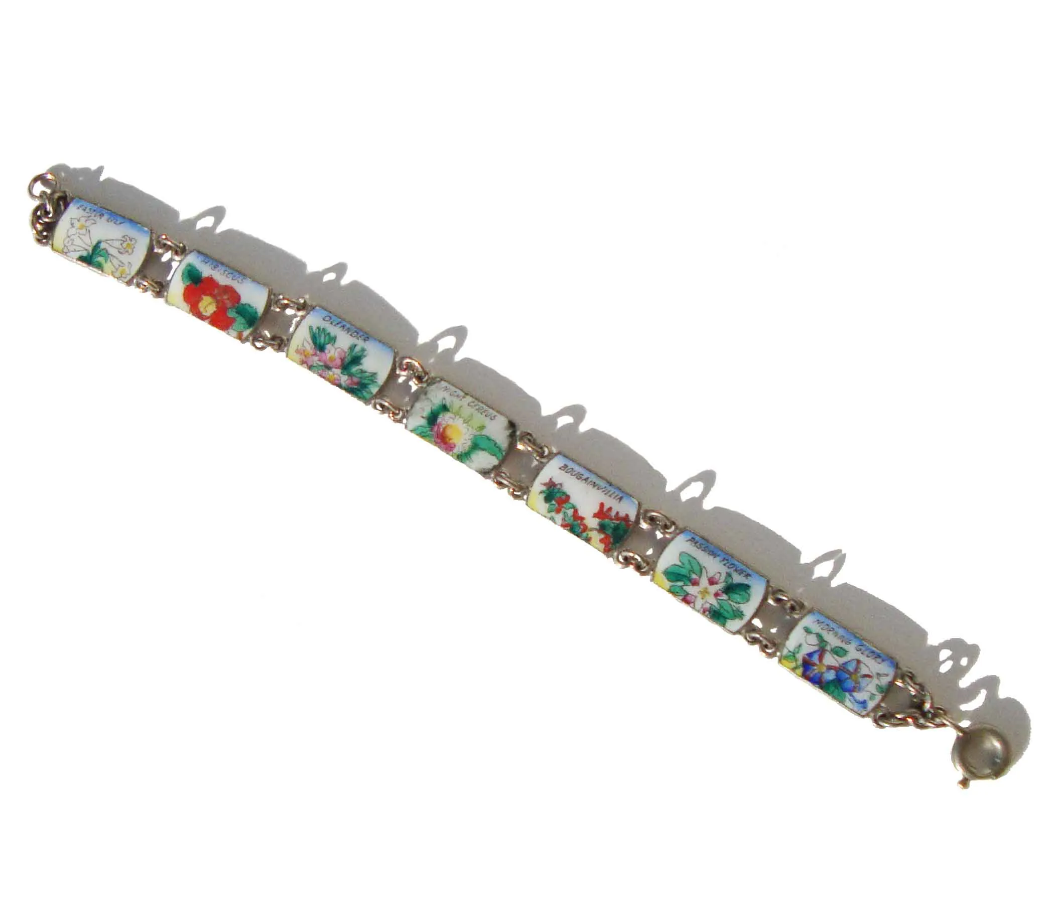 Vintage 30s Enamel Flower Panel Bracelet