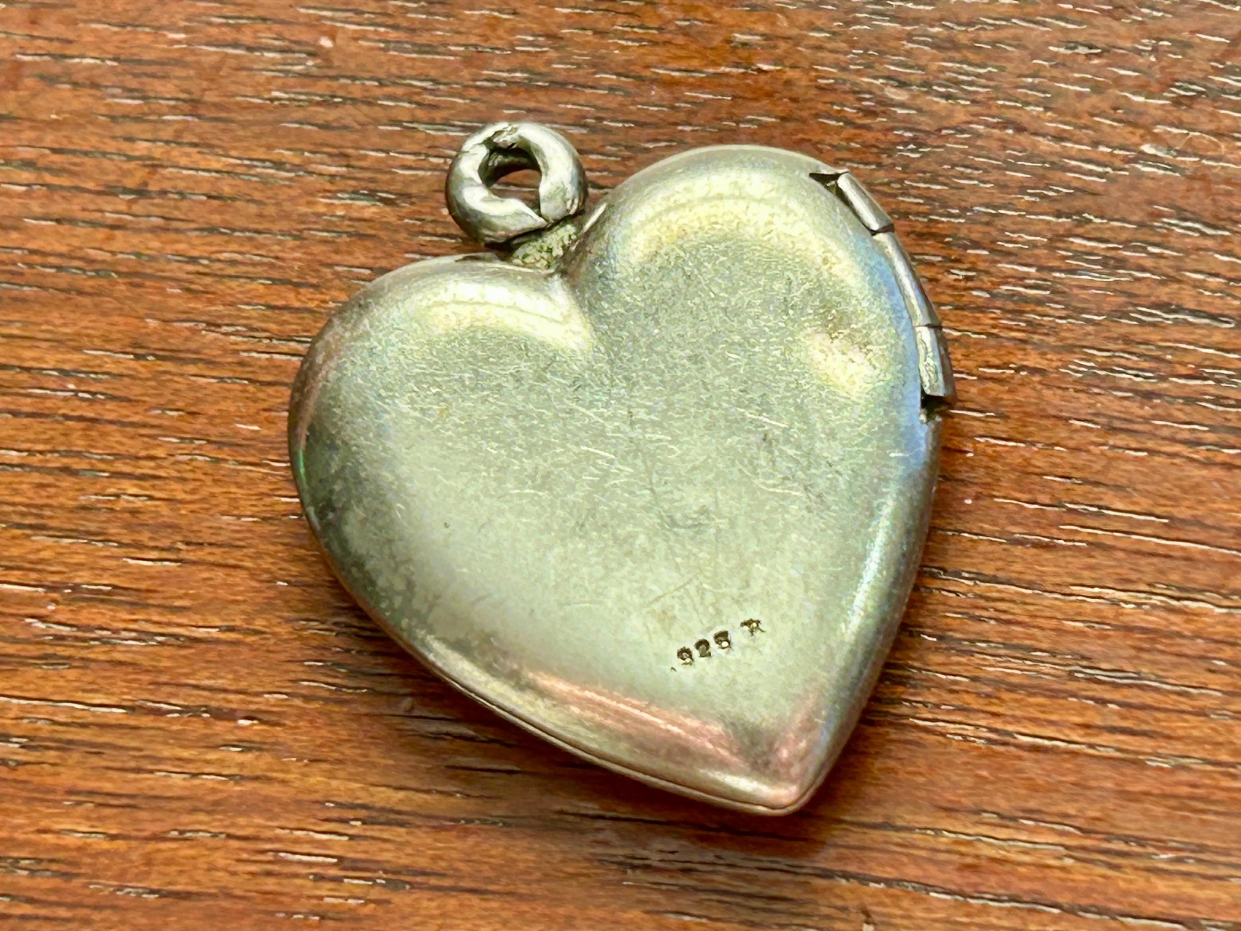 Vintage Etched "I love you" Heart Shaped Sterling Silver Rose Locket Pendant