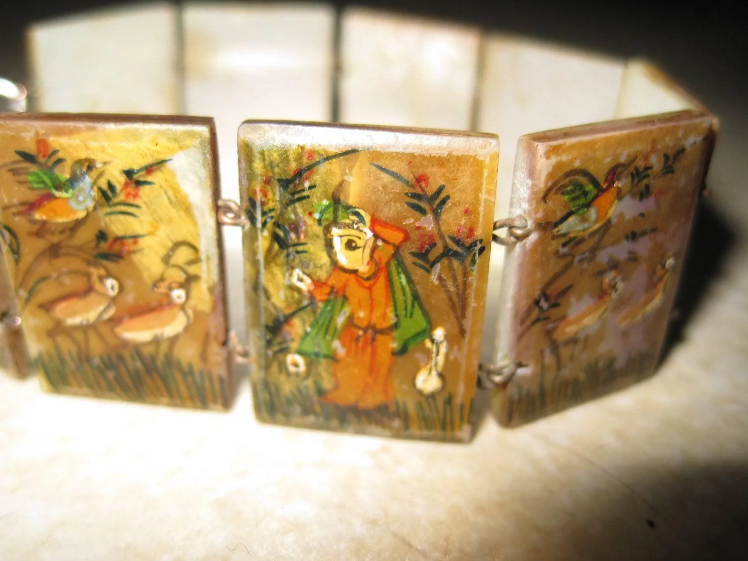 Vintage Hand Painted Mother of Pearl Bracelet
