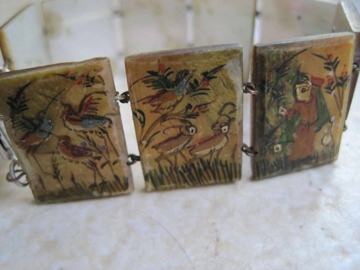 Vintage Hand Painted Mother of Pearl Bracelet