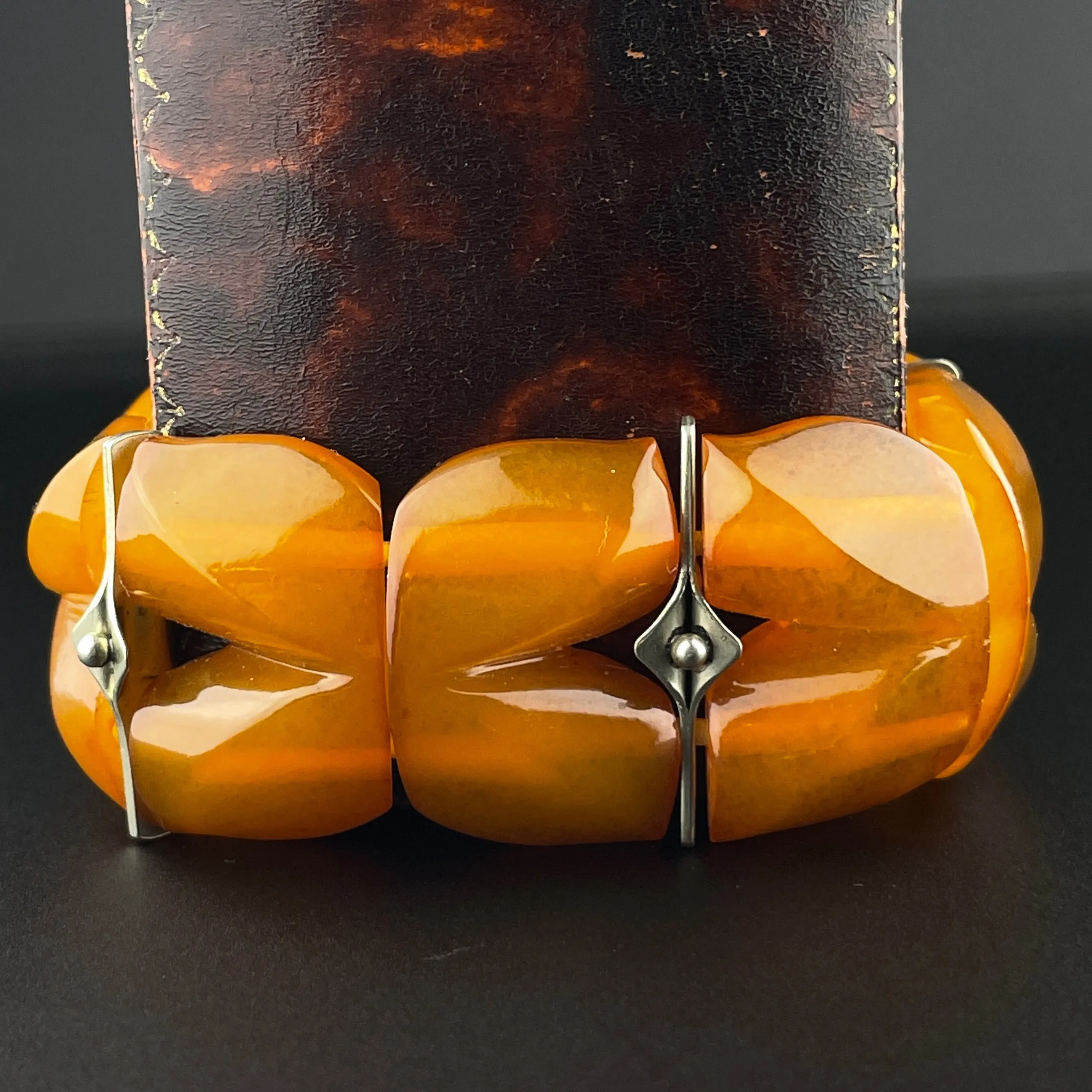 Vintage Silver Butterscotch Amber Art Deco Style Bracelet