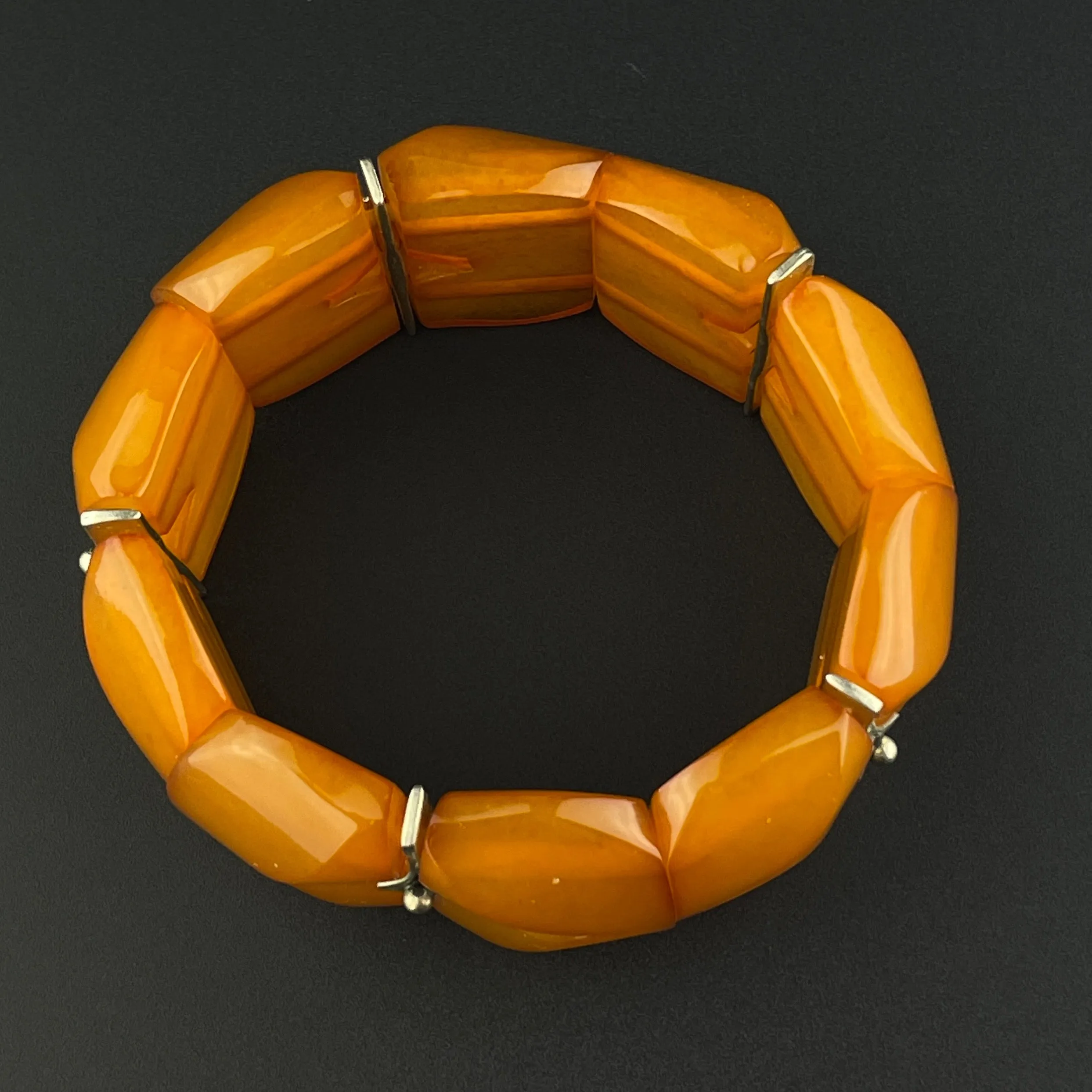 Vintage Silver Butterscotch Amber Art Deco Style Bracelet