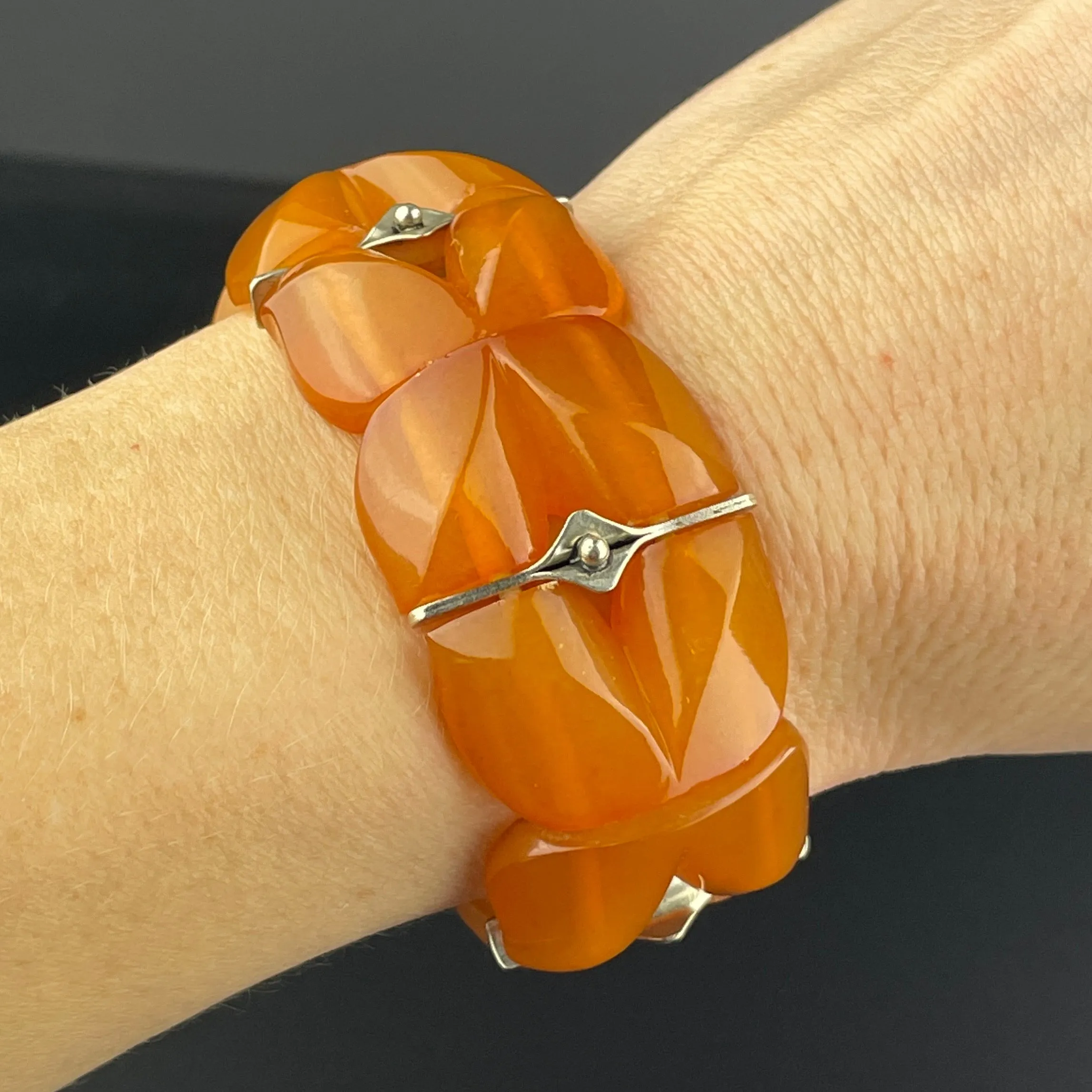 Vintage Silver Butterscotch Amber Art Deco Style Bracelet