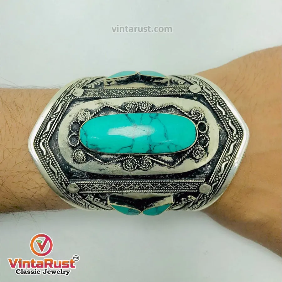 Vintage Turquoise Stone Cuff Bracelet