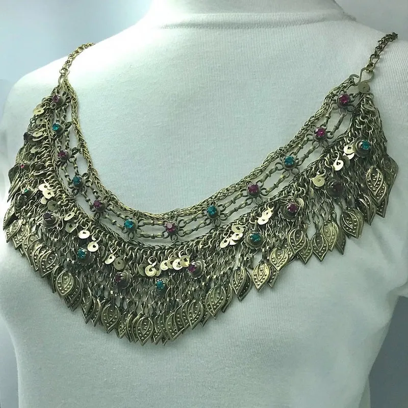 Vintage With Dangling Silver Kuchi Tassels Choker