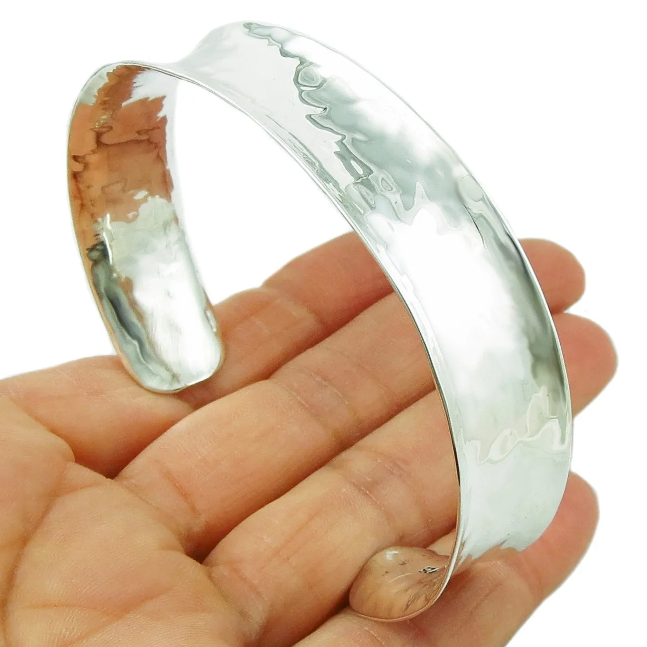 Wide 925 Sterling Silver Hand Hammered Bracelet Cuff