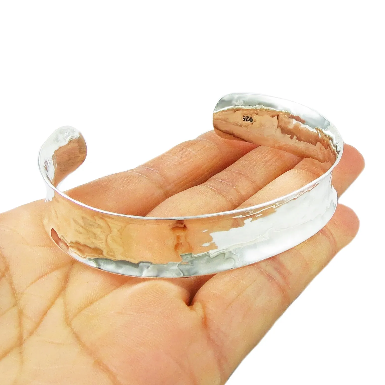 Wide 925 Sterling Silver Hand Hammered Bracelet Cuff