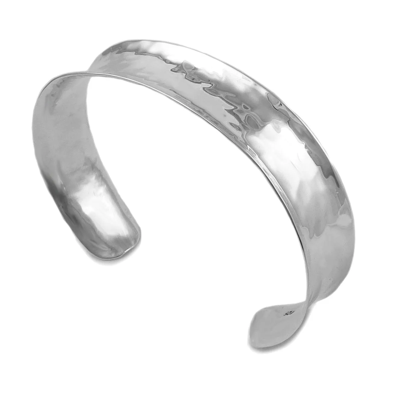 Wide 925 Sterling Silver Hand Hammered Bracelet Cuff