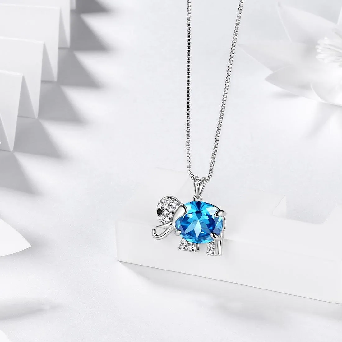 Women Elephant Necklace Earrings Ring Jewelry Sets Blue March Birthstone Girl Birthday Gifts