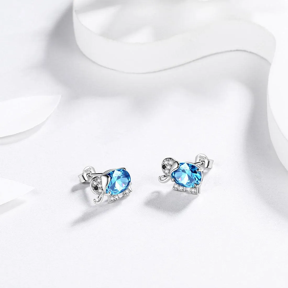Women Elephant Necklace Earrings Ring Jewelry Sets Blue March Birthstone Girl Birthday Gifts